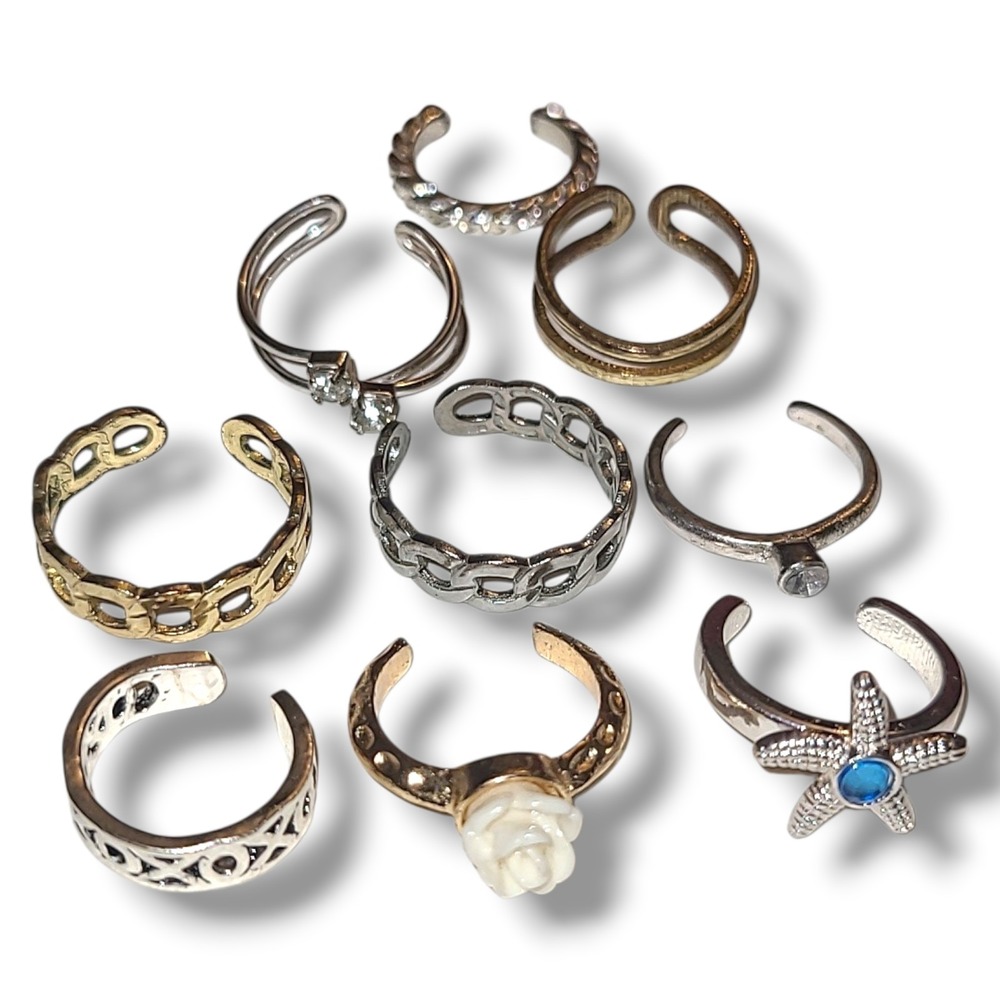 Lot 9 Adjustable Rings Gold Silver Tone Mixed Styles Starfish Rose Band
